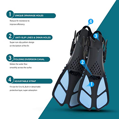 Image of Kids Snorkeling Set Children Mask Fin Snorkel Set Snorkeling Gear Snorkel Mask + Adjustable Swimming Kids Flippers+ Dry Snorkel Tube + Travel Bags