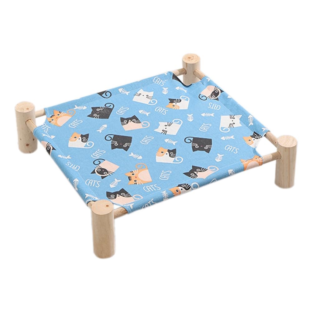 Kznifmk Cama Tipo Hamaca para Gatos y Perros, Hamaca de Madera para Gatos, Cama de Refrigeración Elevada, Cama para Mascotas Portátil Desmontable para Interiores y Exteriores, Adecuada I
