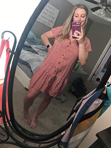 Image of Imysty Womens Polka Dot V Neck Button Down Ruffles Loose Mini Short T-Shirt Dress