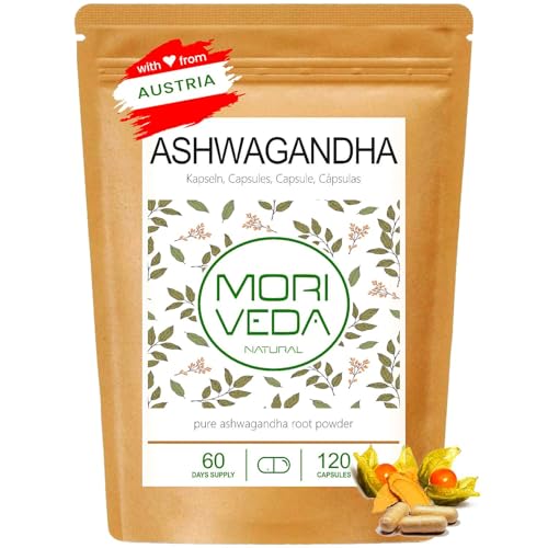 Ashwagandha Kapseln I höchste Bioverfügbarkeit I Withania Somnifera Wurzelpulver | Stress, Schlaf, innere Ruhe, Gelassenheit | Vegan, Laborgeprüft & Ohne Zusatzstoffe, ohne Magnesiumstearat | 120Stk