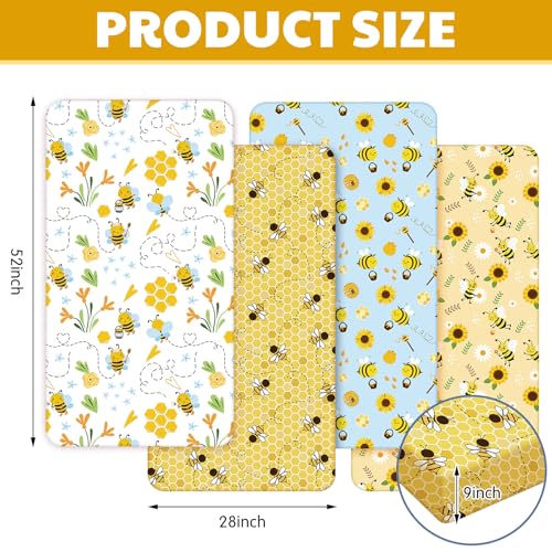 Image of VitalCozy 4 Pcs Yellow Bee Crib Sheet Set Newborn Bedding Nursery Baby Sheets for Girl Boys Baby Gifts for Standard Crib and Toddler Mattresses, 52 x 28 x 8 Inches
