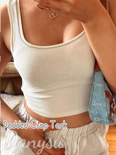Danysu Tank Tops for Women with Built in Bra 2024 Square Neck Crop Tank Fitted Basic Tops Angel White S