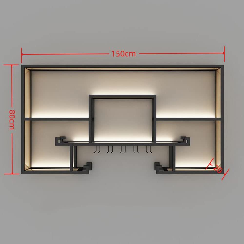 Mensola da bar galleggiante a LED con portabottiglie in metallo, espositore da parete illuminato per bottiglie e bicchieri, nero, 150 x 20 x 80 cm, perfetto per uso domestico e commerciale