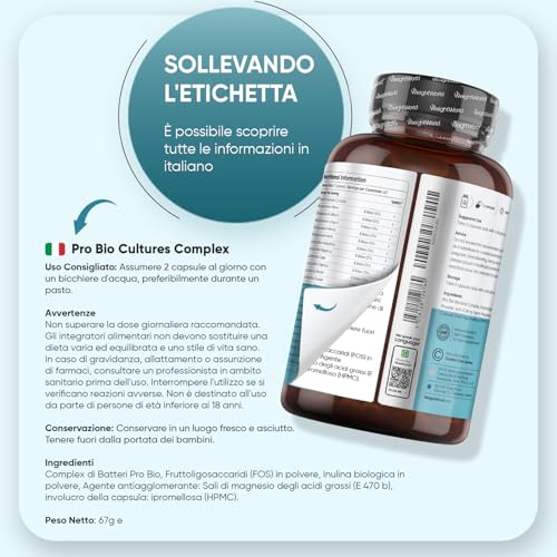 Fermenti Lattici Probiotici con Lactobacillus Gasseri, Lactobacillus Rhamnosus e Lactobacillus Reuteri, Fermenti Lattici con Inulina, Probiotici e Prebiotici per Flora Intestinale, Probiotico Completo - 7