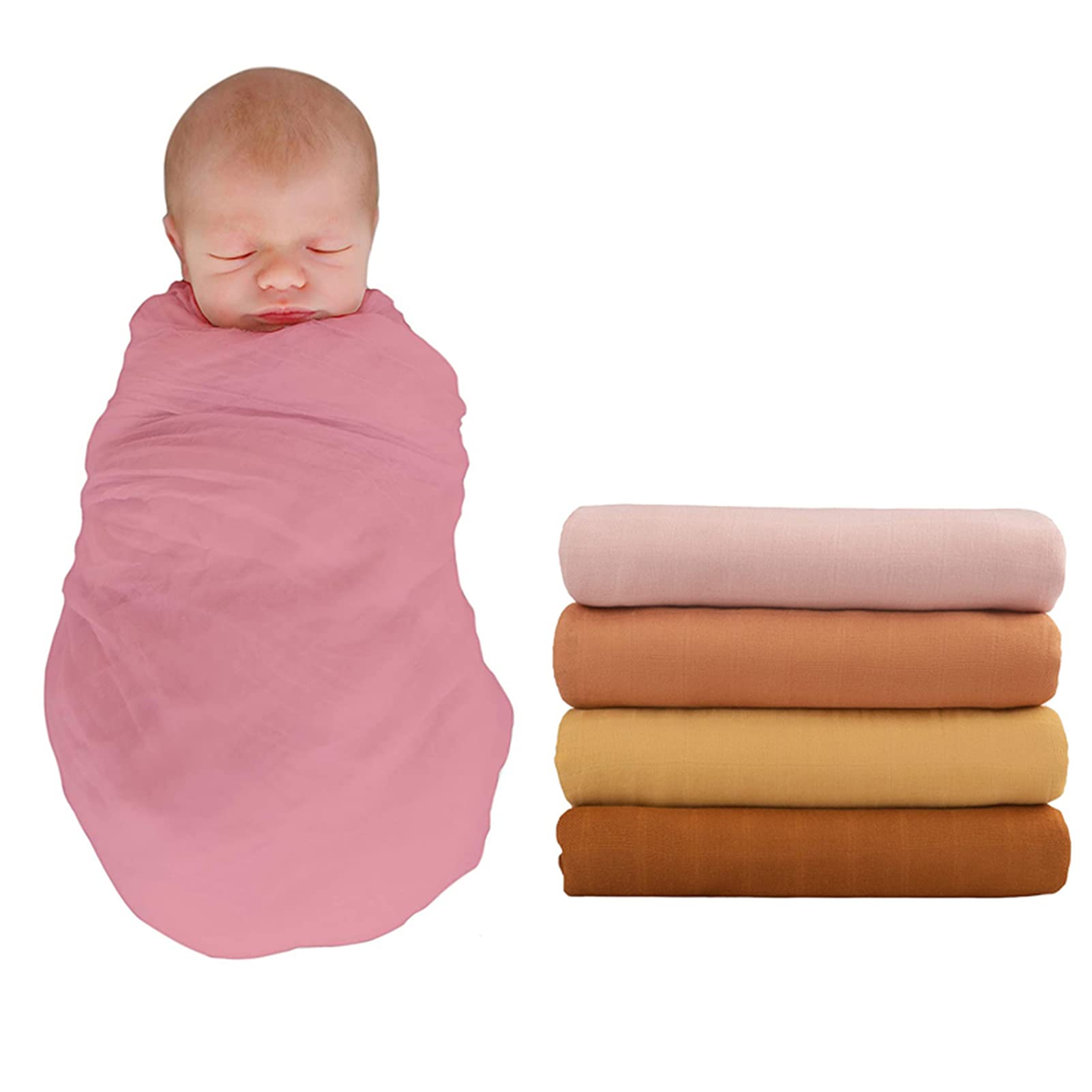 Copertina Neonato, 4 Pezzi Baby Swaddle Coperta, Mussole Neonato Coperta di Sicurezza,Telo Bagno,120 cm X 120 cm,Unisex Bambino Panno Ci Copertura