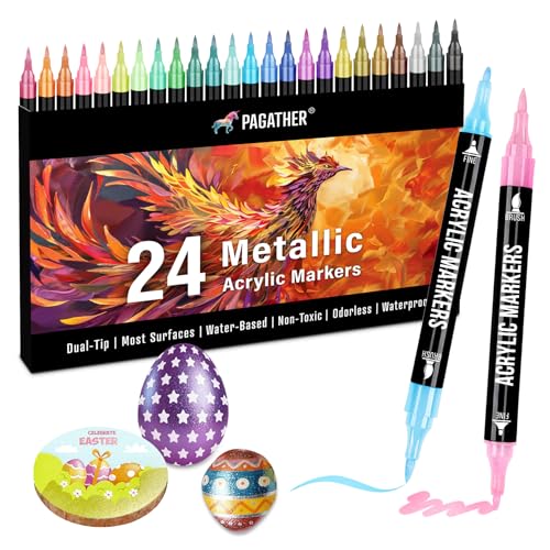 24 Metallic Acrylic Paint Markers Dual Tip