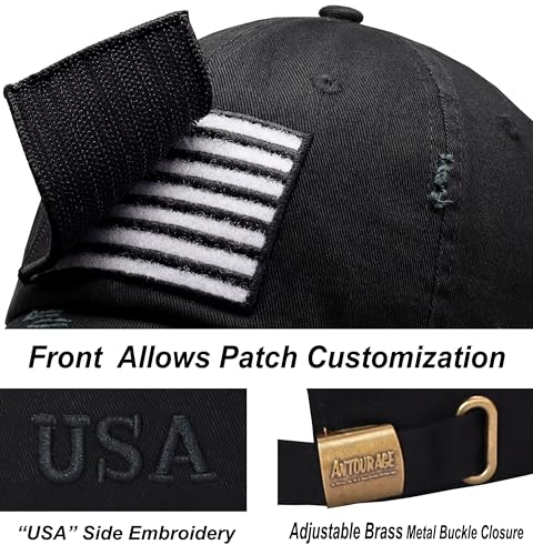 Image of Antourage American Flag Unisex Baseball Hat for Men and Women | USA Flag Mesh Snapback Flat Visor Cap + 2 Patriotic Patches
