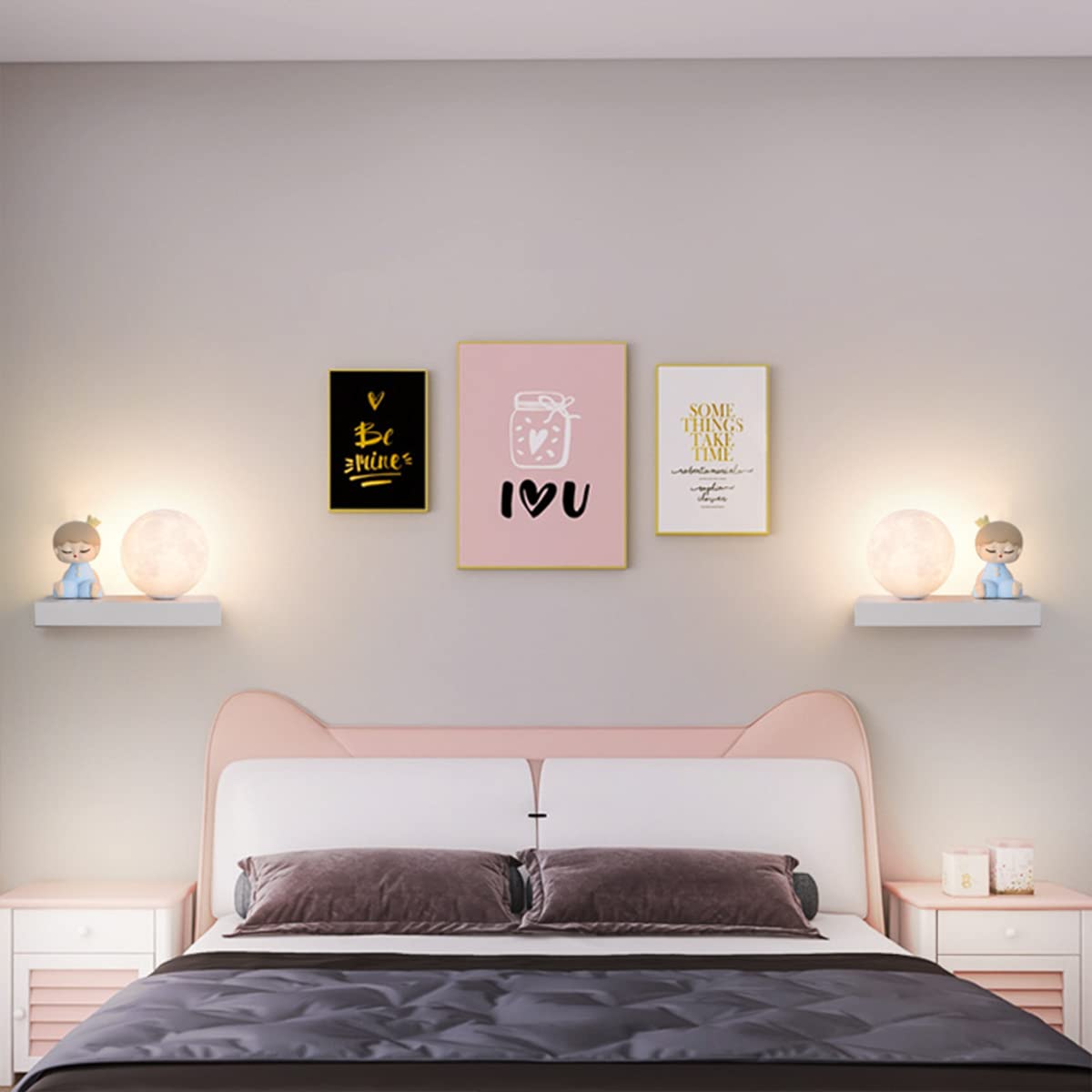 7W LED Lampki nocne Sypialnie dziecięce Lampa księżycowa 3D Naścienne Lampki do czytania dla dzieci 3 Temperatura barwowa, żarówka G9 Baby Boy Girls Kinkiet do pokoju dziecięcego z metalową półką, bia