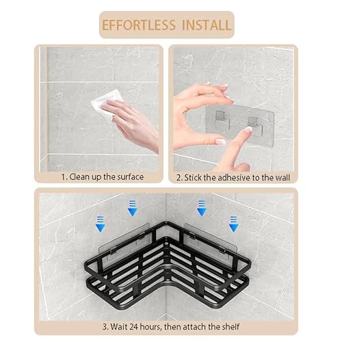 Eckregal Duschablage Ohne Bohren - 2 Stück Shampoo Halterung für Dusche Schwarz Eckregal Badewanne Bathroom Shower Shelf Organizer