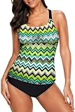 Dokotoo Womens Striped Push Up Tummy Control Bandeau Print Color Block Summer Y Back Sporty Blouson Slimming Tankini Swim Top No Bottom Swimsuit Bathing Suit Swimwear X-Large