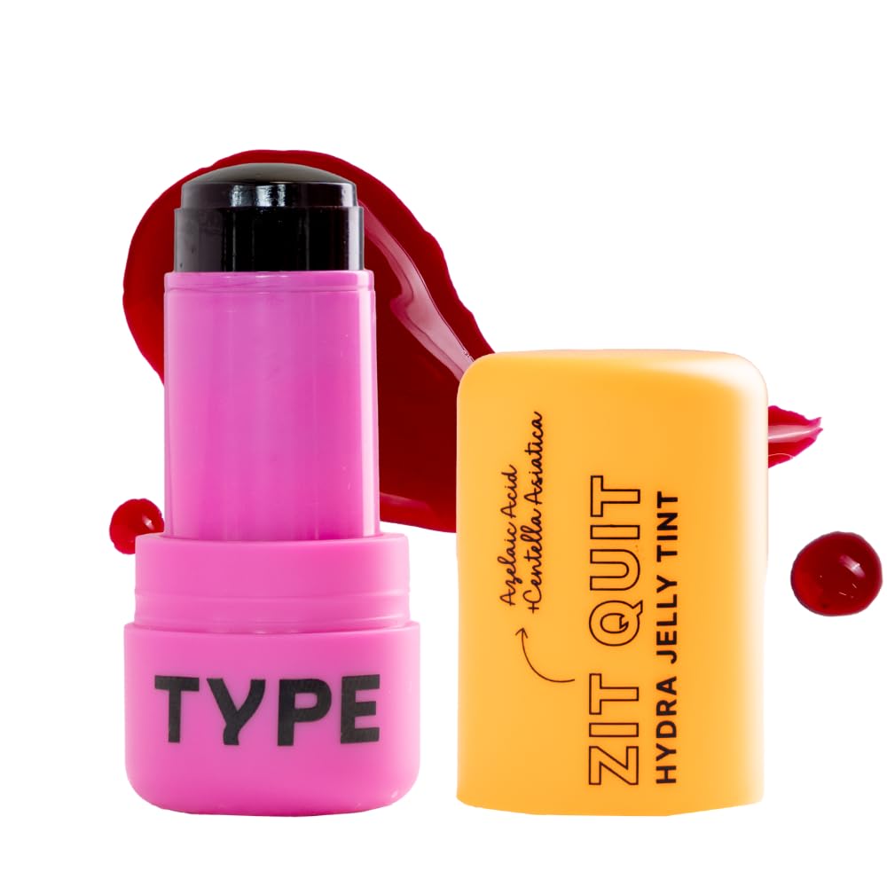 TYPE BEAUTY INC. Zit Quit Hydra Jelly Tints For Cheeks, Lips and Eyes | Lip Stain with Azelaic Acid for Acne | Long Lasting | Smudge-proof Lip Tint for Women & Girls - Black Cherry (84) | 9g