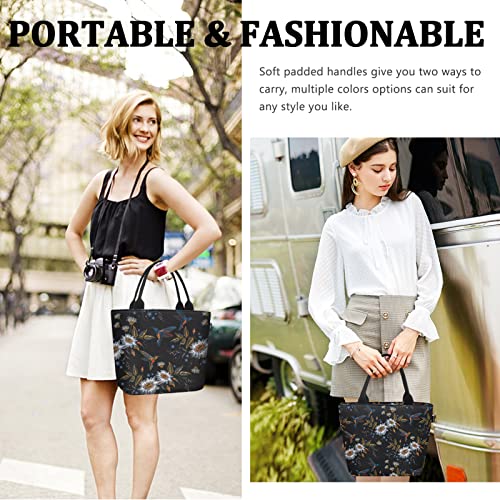 Image of Gloppie Lunch Bag for Women 9L Insulated Lunch Tote Leakproof Cooler Bag | Easy to Wipe Clean, Thermal Bags for Work, Office, Picnic, Keeps Meals Cool Fresh In Summer,Fits 10 Cans, Hummingbird Daisy