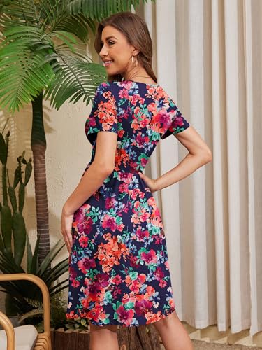 Image of Heymoments Womens Summer Short Sleeve Casual Dresses V-Neck Beach Dress with Pockets S-2XL
