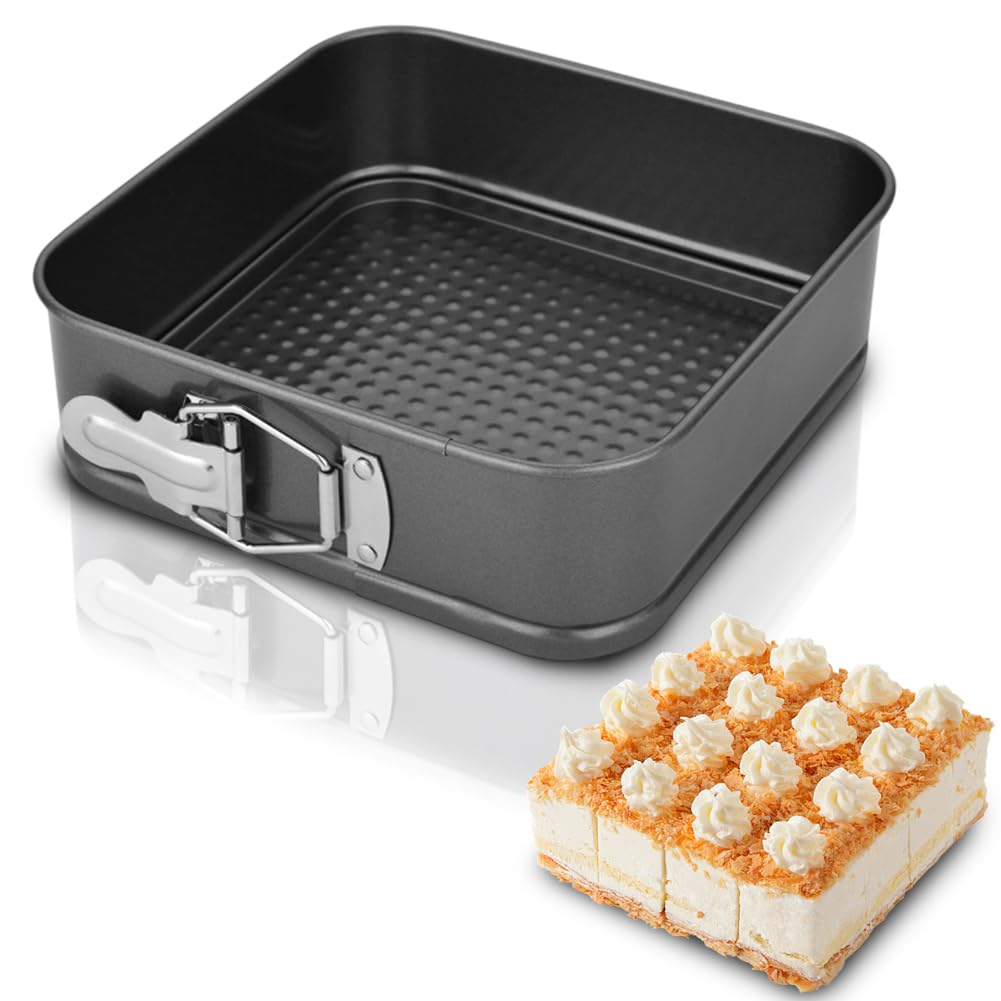 Moule à charnière rectangulaire 28 cm avec revêtement antiadhésif - Moule à gâteau avec fond plat - Petit moule à gâteau avec fond plat - Pour la cuisson de gâteaux, acier au carbone - Noir