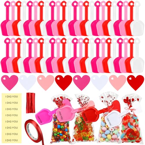 Cadeaux de Saint-Valentin : kit complet de 48 sacs à bonbons avec pelles et étiquettes
