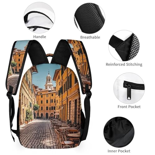 Old Courtyard Cafe Chair City, Rome, Italy Backpack Set Lightweight Daypack with Lunch Box Pencil Bags Bookbags 3 in 13