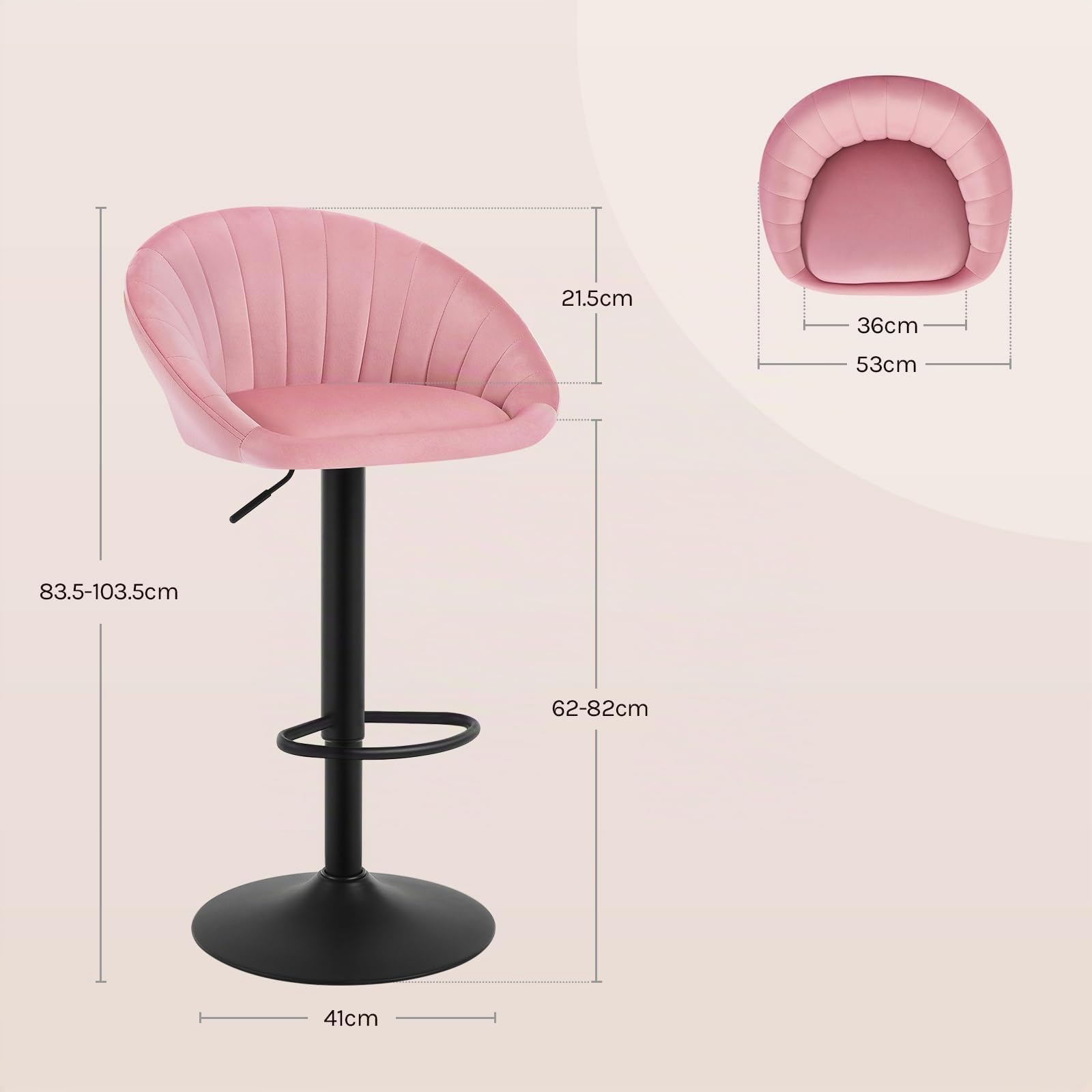 WOLTU Barhocker 2er Set, Barstuhl Höhenverstellbar, Samt-Bezug, Rosa