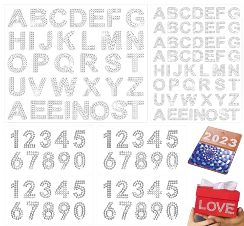 8 Sheets Glitter Rhinestone Stickers, BetterJonny 4 Sheets Glitter Self Adhesive Diamond Alphabet Stickers + 4 Sheets Number Stickers for DIY Art Craft Decor(Silver)