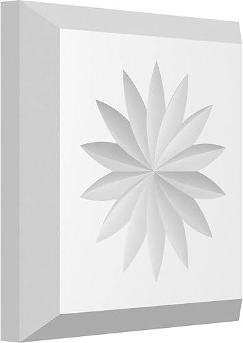 Ekena Millwork ROSP030X030X050SDG10 Roseta estándar con borde biselado 3 pulgadas de ancho x 3 pulgadas de alto x 12 pulgadas de alto PVC