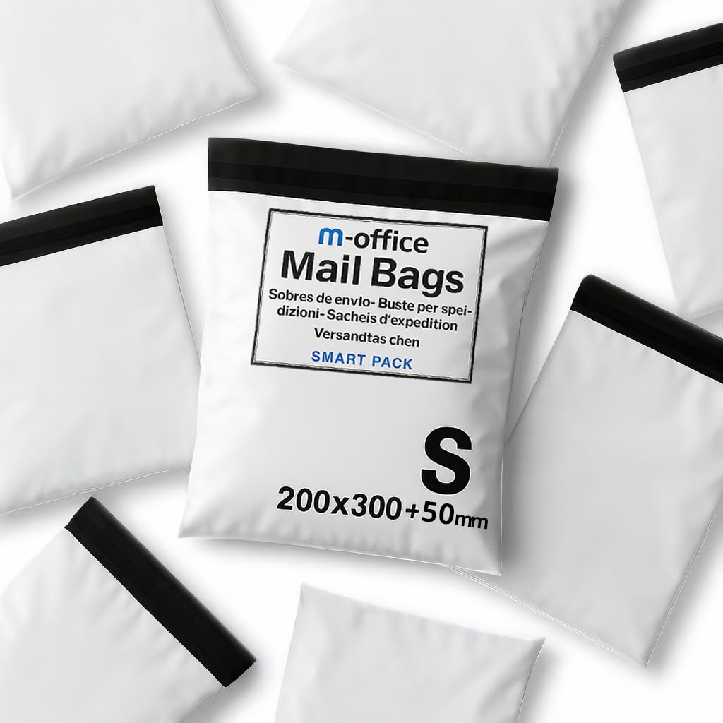 m-office Bolsa Envío 50 uds S (200×250+50 mm) – Sobres envíos | Bolsas Ropa vinted | Embalaje Paquetes Shipping Bags | Envíos Online