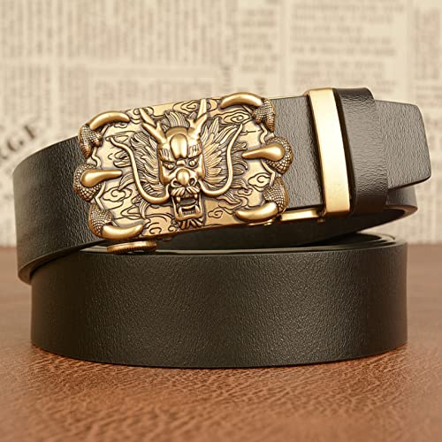 Ratchet Belt With Automatic Slide Buckle - Carved Mythical Dragon, Full Grain Leather, Trim To Fit2