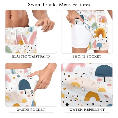 xigua Cute Cartoon Rainbows Mens Swim Trunks with Liner, 5 inch Quick Dry Mens Boardshorts for Beach3