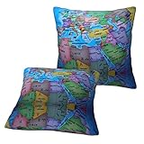 2pcs Throw Pillow Covers Set,Multicolored Globe Map Double Size Printed Pillow Cases,Square Home Pil