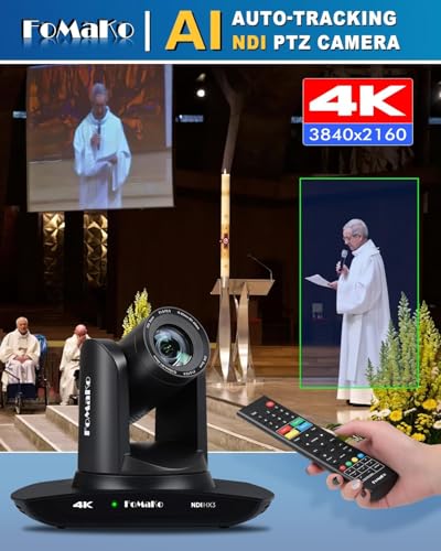Image of FoMaKo 4K 20X PTZ Camera HDMI with NDI and AI Auto-Tracking PTZ Camera,for Church Worship Education Conference Events,NDI 6 & NDI HX3 Certified(K20UHx2+KC608 Pro) BK20UH2