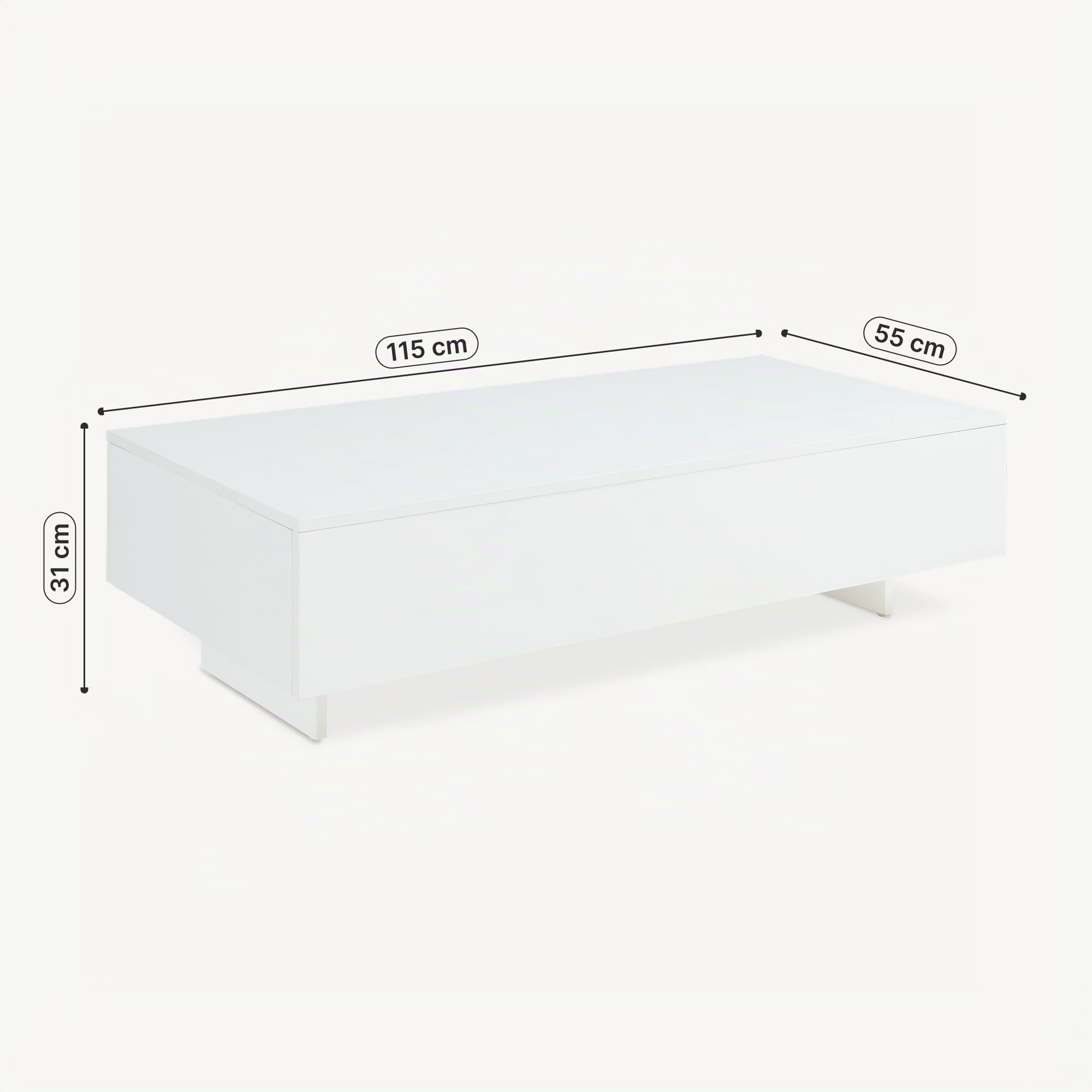 [en.casa] Mesa de Centro Braunschweig 115 x 55 x 31 cm Mesa Baja Mesa de Salón Auxiliar Mesa de café Blanco Alto Brillo