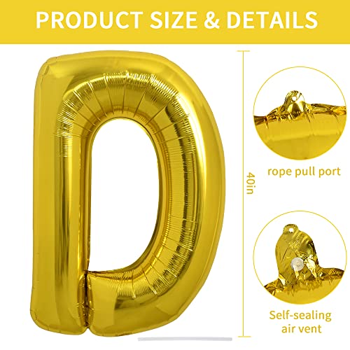Image of TONIFUL 40 Inch Large Gold Letter D Balloons, Foil Mylar Big Balloons for 2026 New Year Eve Graduation Wedding Baby Shower Birthday Party Anniversary Decorations