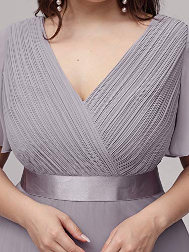 Image of Ever-Pretty Women's Chiffon Formal Evening Dresses for Curvy Women V-Neck Plus Size Floor Length Bridesmaid Dress