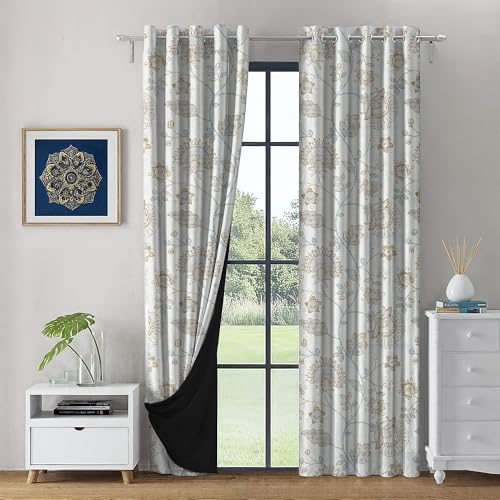 Image of LINENWALAS Printed Blackout Curtains for 6 Feet Window | Set of 2 | Printed Drapes | Thermal Insulated, Room Darkening Panels with Grommet Hanging for Living Room (Camel Brown Garden)