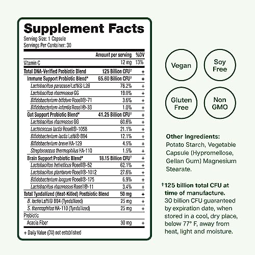 Plantwise Vegan Probiotics And Postbiotics 125 Billion Cfu 12 Strains, For Men & Women, Shelf Stable, Gluten, Dairy & Soy Free, 30 Capsules, Digestion, Mood & Immune System Support #TOP6