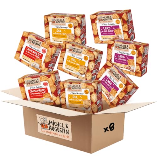 Michel & Augustin – Coffret Petits Feuilletés Apéritifs 8×80g – Camembert, Lard, Sel de Guérande – Idéal à Partager, Coffret Terroir, Cadeau...