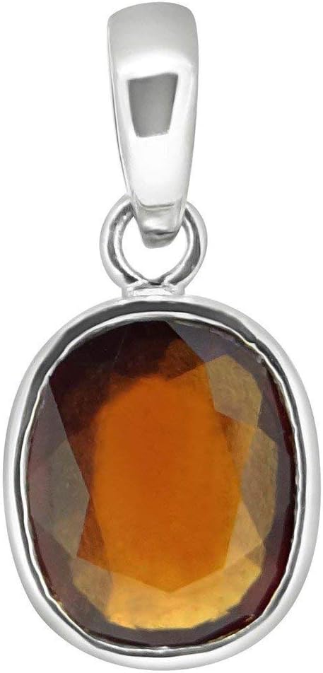Shiv Ram Jyotish Kendra 925 Sterling Silver Jewelry Brown Round Gomed Natural Hessonite Pendant For Unisex Energized Certified