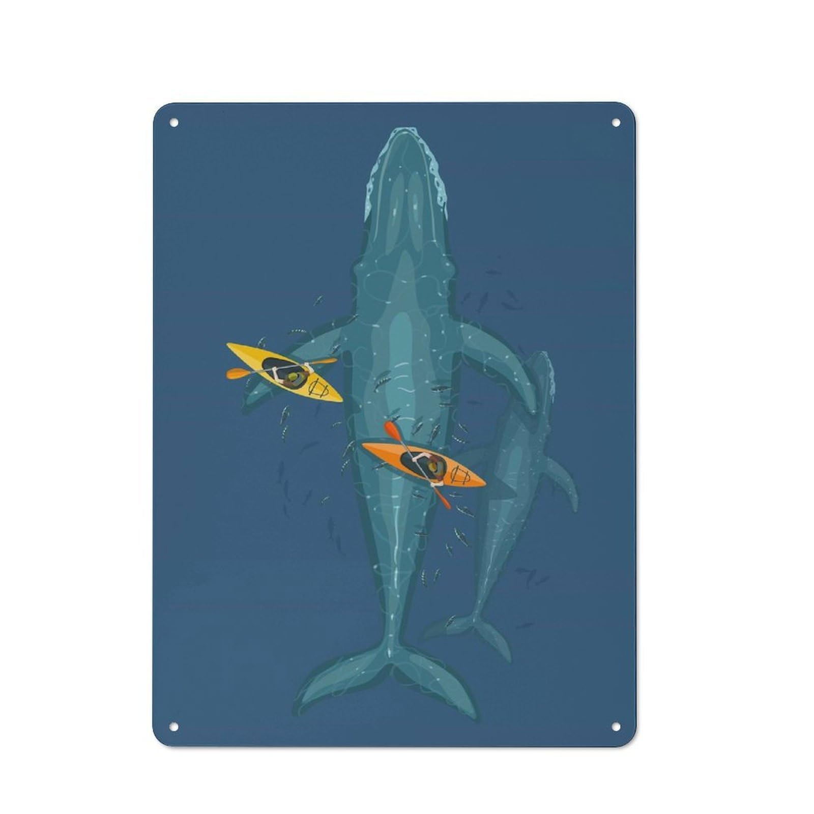 Junmoney Canoes On Whale Family For Hobby Room Or Studio, Rustic Metal Sign 40X30cm, For Creative Interior Collectors Refreshing A Room In Autumn