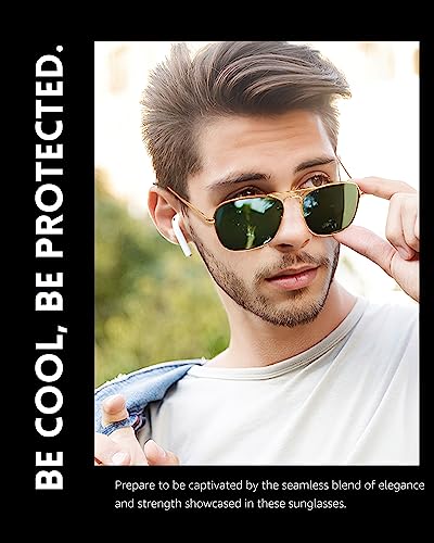 SIPHEW Classic Polarized Square Aviator Sunglasses for Men & Women, Vintage Double Bridge Metal Frame UV400 Protection Shades2