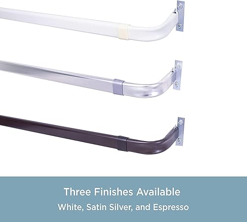 Miniatura 8 de Barra individual resistente, barra de cortina con costura de bloqueo de 28 a 48 pulgadas de ancho ajustable, proyección de 2 12 pulgadas, accesorios