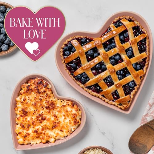 Paris Hilton Heart-Shaped Pie Dish Set, Finely Crafted 8-Inch and 10-Inch Stoneware Baking Dishes with Elegant Fluted Exterior, Nesting Design, Oven Safe up to 450°F, 2-Piece, Pink by Paris Hilton - Image 3