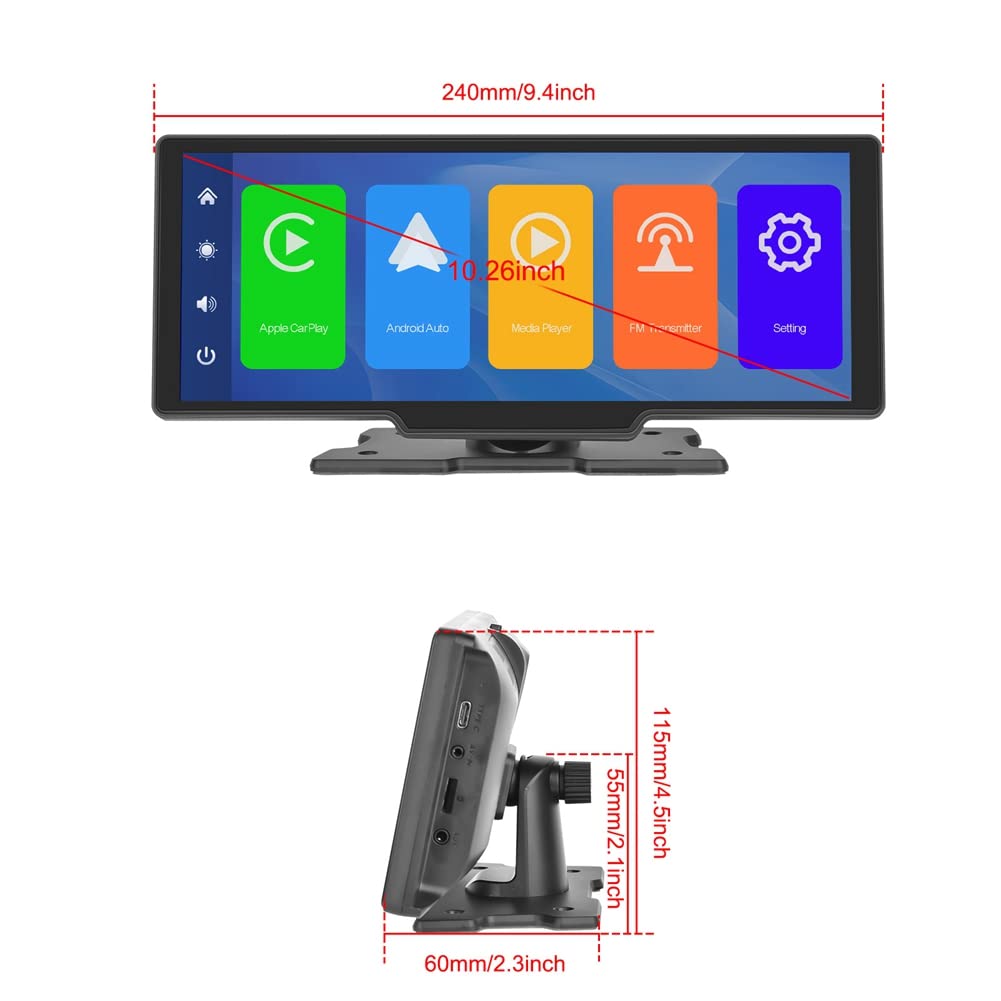 Energetic Carplay 10,26 Pollici e Autoradio Android con Controllo Vocale Trasmettitore FM Bluetooth Mirrorlink Multimedia