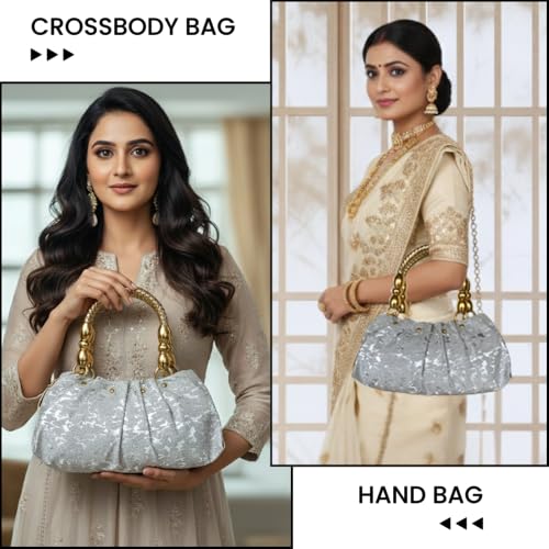 Image of SLARA Bridal Clutch Purse for Women, Elegant Evening Bag with Gold Handle and Chain Strap, Perfect for Weddings & Parties
