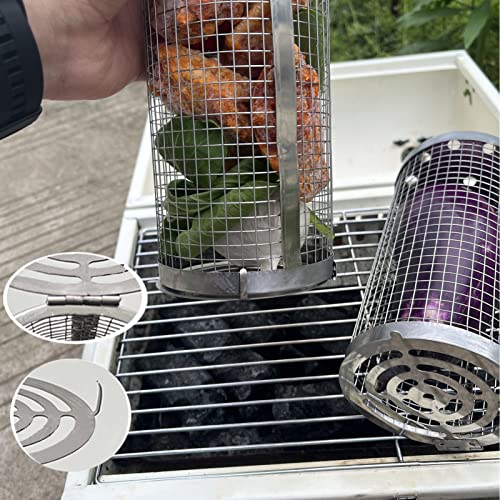 Cestino per Grigliare Antiaderente in Acciaio Inox 304 con Ruote, Ideale per Barbecue, Campeggio, Pesce, Verdure e Carne - Perfetto per Barbecue e Picnic.