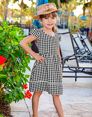 KYMIDY Girls Casual Dress Short Sleeve Buffalo Check Red White Plaid Dresses for Kids 2-8 Years3