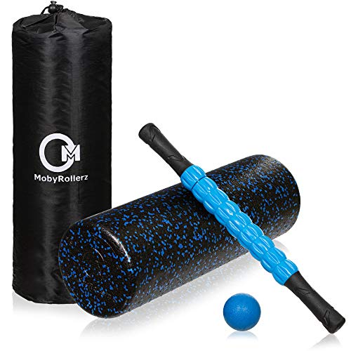 MobyRollerz Foam Roller Set - 18” Foam Roller, Massage Stick, Massage Ball