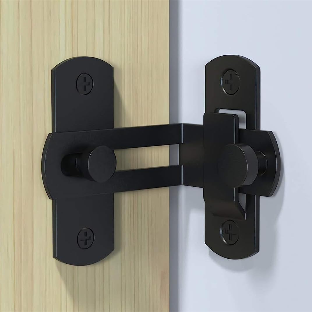 4-Inch Black Barn Door Lock – 90° Sliding Latch For Pocket Doors, Bifold Doors, Patio Gates, And Wooden Fences