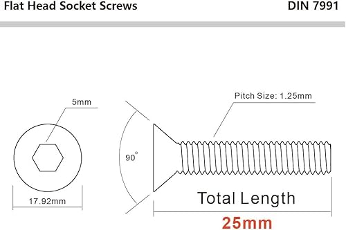 Miniatura 2 de Tornillos avellanados de cabeza plana M8 x 0.984 in, acero inoxidable 304, acabado brillante, DIN 7991, Allen Socket Drive, paquete de 20