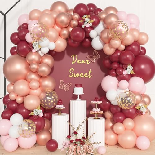 Image of Ouddy Life 157 Pcs Burgundy Rose Gold Balloon Garland Arch Kit, Pink White Metallic Pearl Confetti Latex Balloons for Graduations Wedding Bachelorette Birthday Mothers Day Party Decorations
