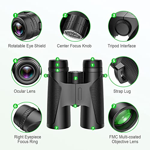 Fernglas, 12x42 HD wasserdichtes Fernglas, ausgestattet mit BAK4-Prisma-FMC-Objektiv, geeignet für Vogelbeobachtung… – Bild 7