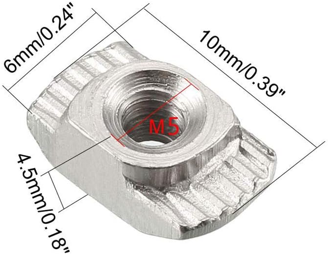 Pack of 100 2020 Series T Slot Nuts, M5 Hammer Head Fastener Drop in T-Nut for 2020 Series Aluminium Extrusion Profile