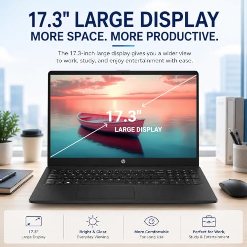 Image of HP 17.3 inch Large Screen Laptop, Intel Core 5 Processor, 8GB RAM, 256GB SSD, 2026 Edition, Full-Size Keyboard with Num Pad, Wi-Fi 6, Windows 11 with Copilot, Comfortable Laptop for Everyday Use